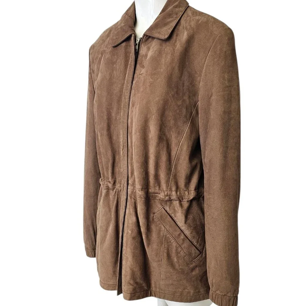 Wilson's Leather Womens Cinch Waist Genuine Leather Jacket, Brown, Full Zip, M - Picture 2 of 8